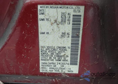 2016 Nissan Altima 2.5 S z USA, uszkodzony, nr VIN 1N4AL3AP8GC243076